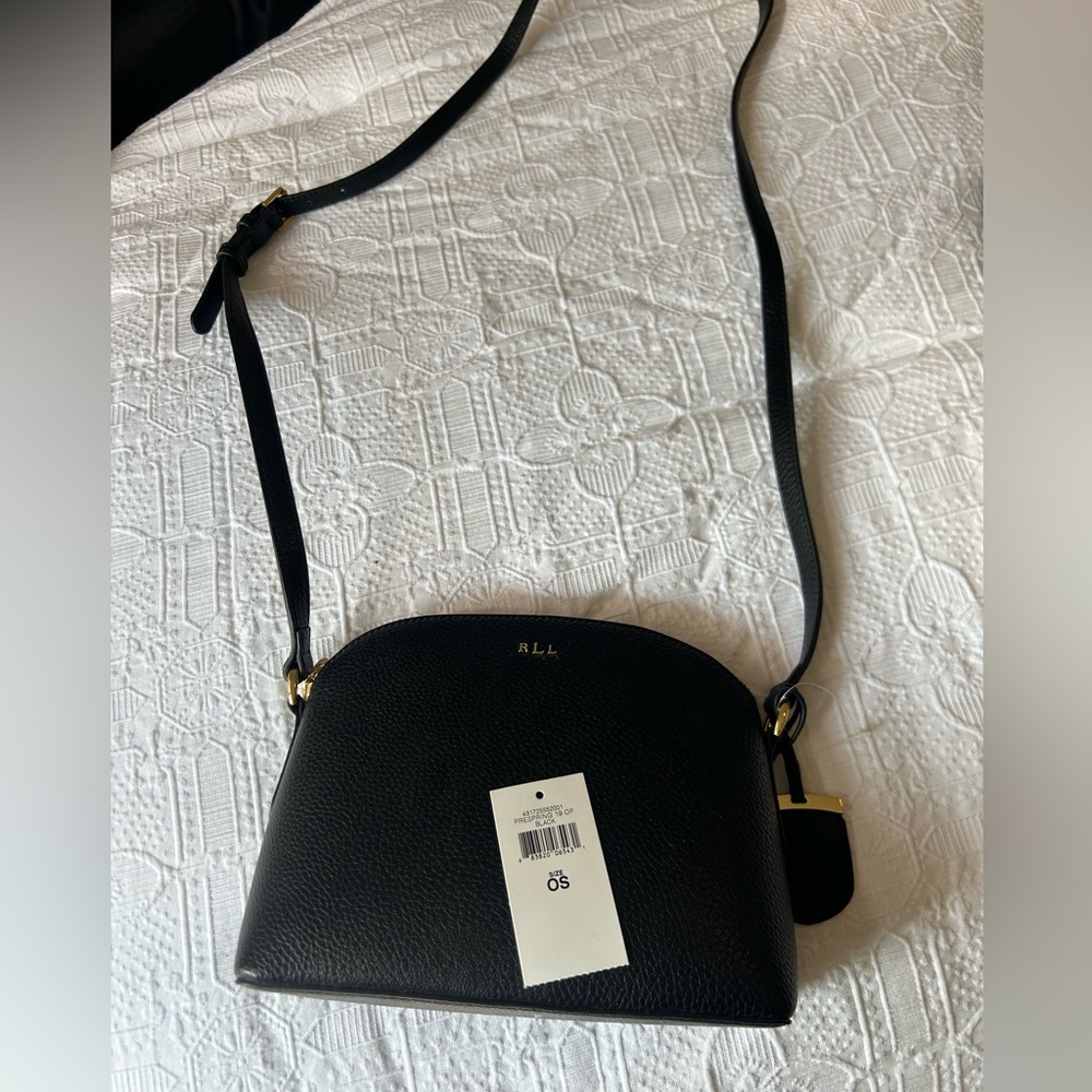 Ralph Lauren Black Pebbled Leather Crossbody Handbag NWT